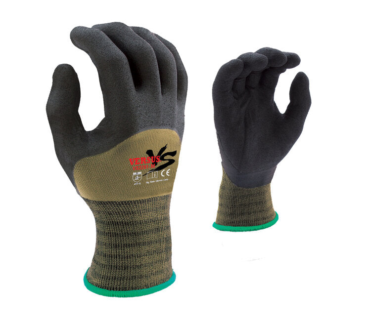 TASK GLOVES - VERSUS® - 15 Gauge Camo Green Gloves, Hi-Elasticity Nylon shell, Black Micro-Foam Nitrile 3/4 coated - Quantity 12 Pair