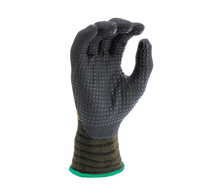 TASK GLOVES - VERSUS® - 15 Gauge Camo Green Gloves, Hi-Elasticity Nylon shell, Black Micro-Foam Nitrile Palm coated with Nitrile dots - Quantity 12 Pair