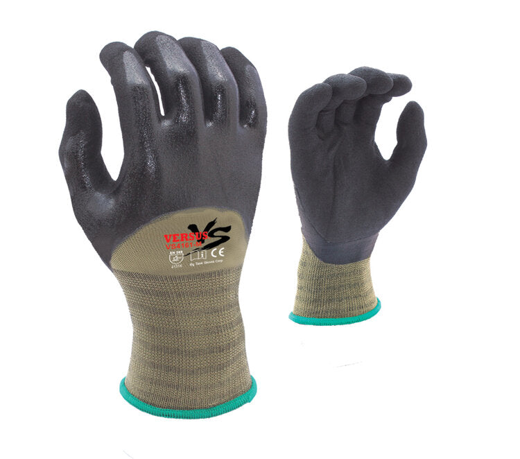 TASK GLOVES - VERSUS® - 15 Gauge Camo Green Gloves, Hi-Elasticity Nylon shell, Black RevoTek® 3/4 coated, Double dipped - Quantity 12 Pair