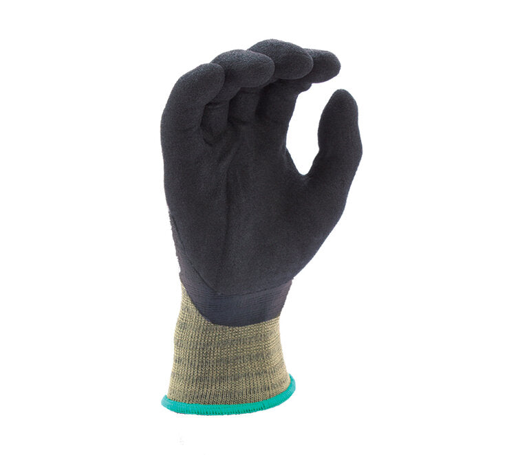TASK GLOVES - VERSUS® - 15 Gauge Camo Green Gloves, Hi-Elasticity Nylon shell, Black RevoTek® Palm coated, Double dipped - Quantity 12 Pair