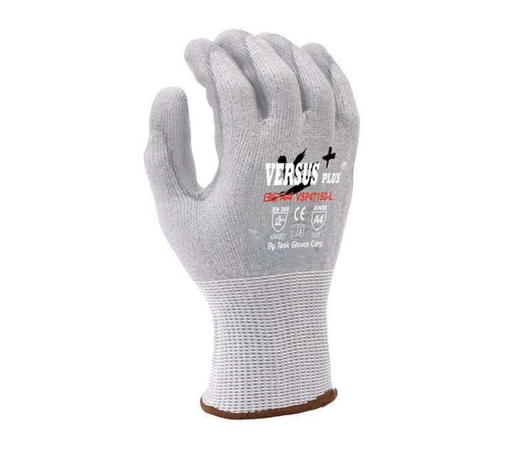 TASK GLOVES - Versus Plus® - 13 Gauge Gray Gloves, Turnbull® yarn, Gray Polyurethane Palm coated, ANSI A4 - Quantity 12 Pair