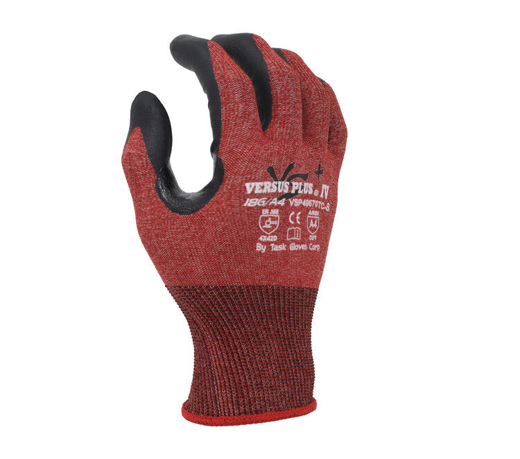 TASK GLOVES - Versus Plus® - 18 Gauge Red Gloves, Falstone™ Fiber shell, Black Soft-Foam Nitrile Palm coated, Reinforced Thumb Saddle, ANSI A4, Touchscreen compatible - Quantity 12 Pair