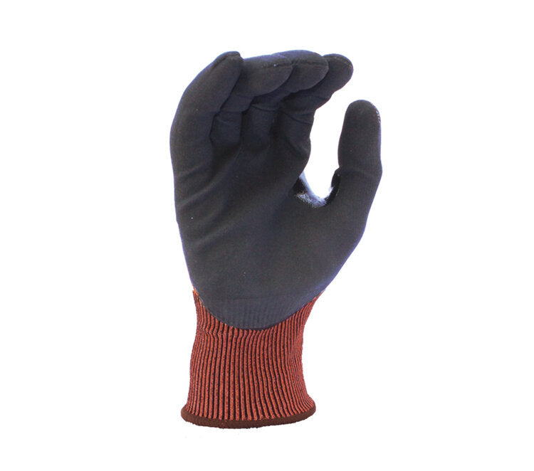 TASK GLOVES - Versus Plus® - 18 Gauge Hi-Vis Orange Gloves, Falstone™ Fiber shell, Black Micro-Foam Nitrile coated palm and fingers, Reinforced Thumb Saddle, Touchscreen compatible, ANSI A7 - Quantity 12 Pair