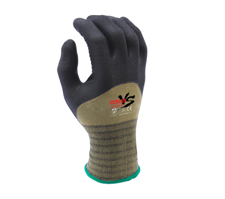 TASK GLOVES - VERSUS® - 15 Gauge Camo Green Gloves, Hi-Elasticity Nylon shell, Black Micro-Foam Nitrile 3/4 coated with Nitrile dots - Quantity 12 Pair